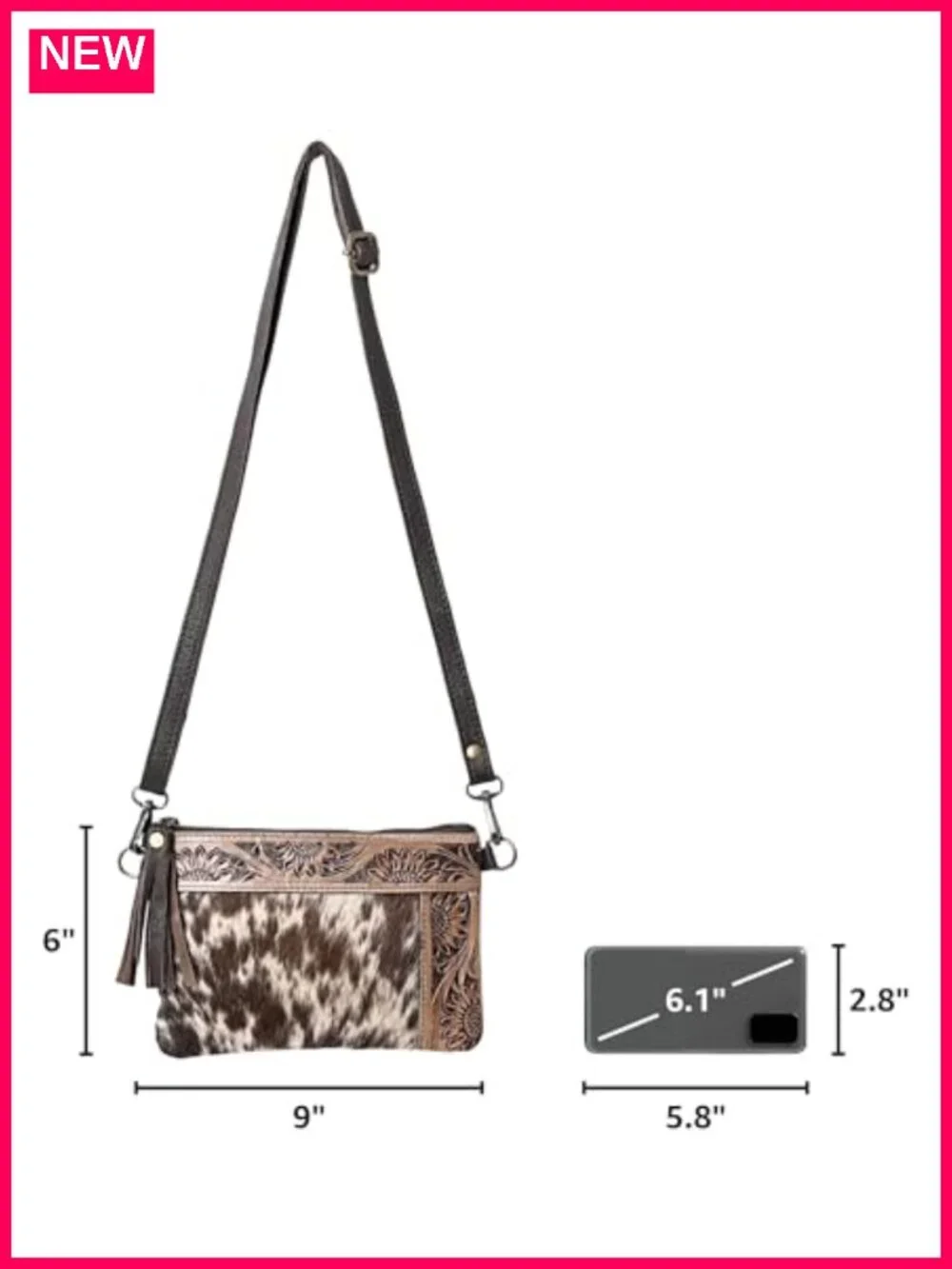 Genuine Cowhide Leather Crossbody Bag with Adjustable Detachable Strap